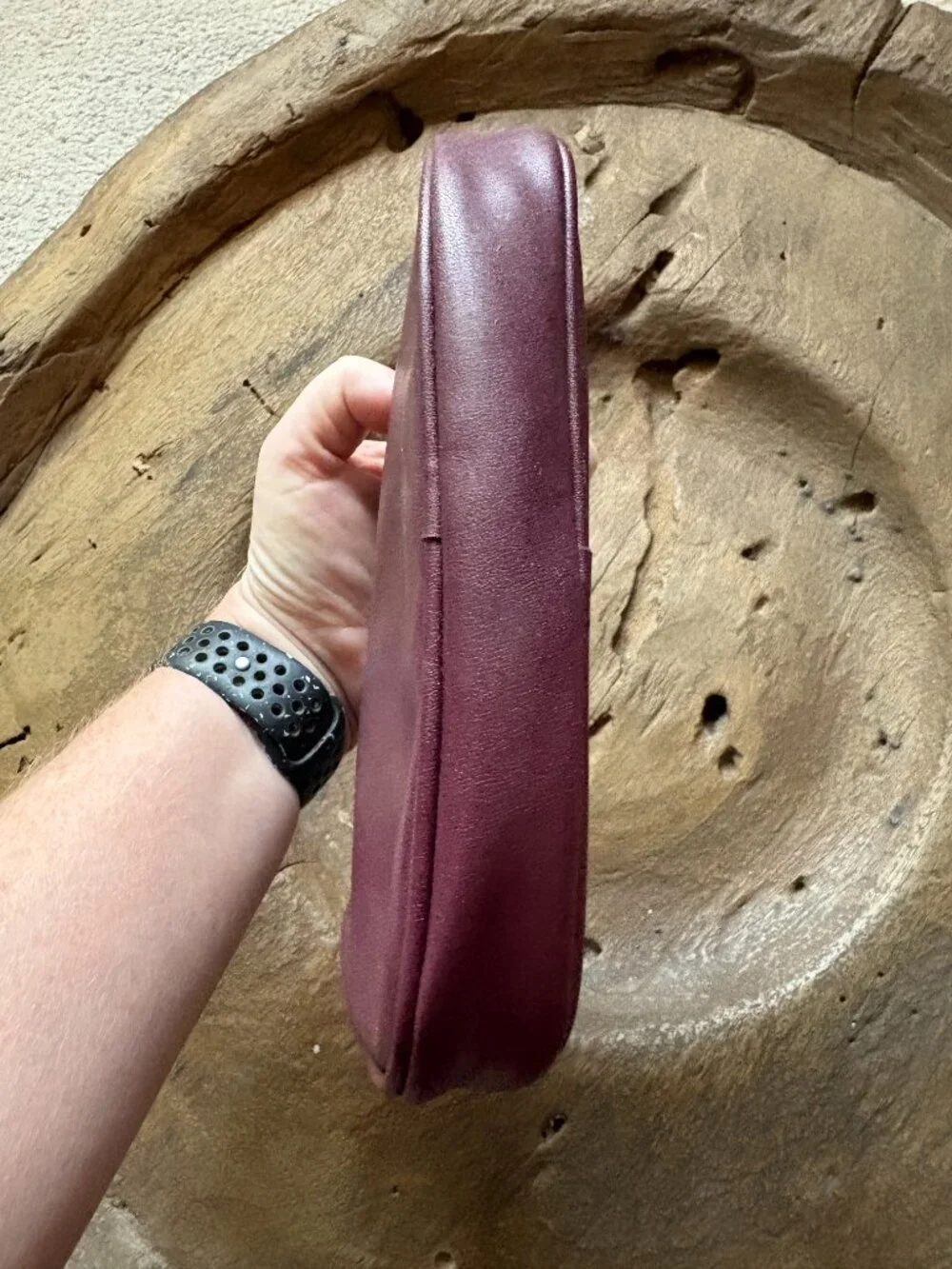 Vintage Aigner oxblood burgundy leather? cosmetics pouch makeup bag travel 1980s